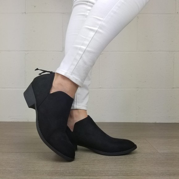 Black Vegan Suede Ankle Booties - Picture 3 of 6